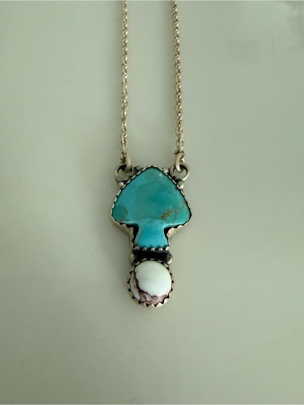 Nizhoni Traders Kingman Turquoise and Wild Horse Necklace in Sterling Silver - Picture 2 of 6
